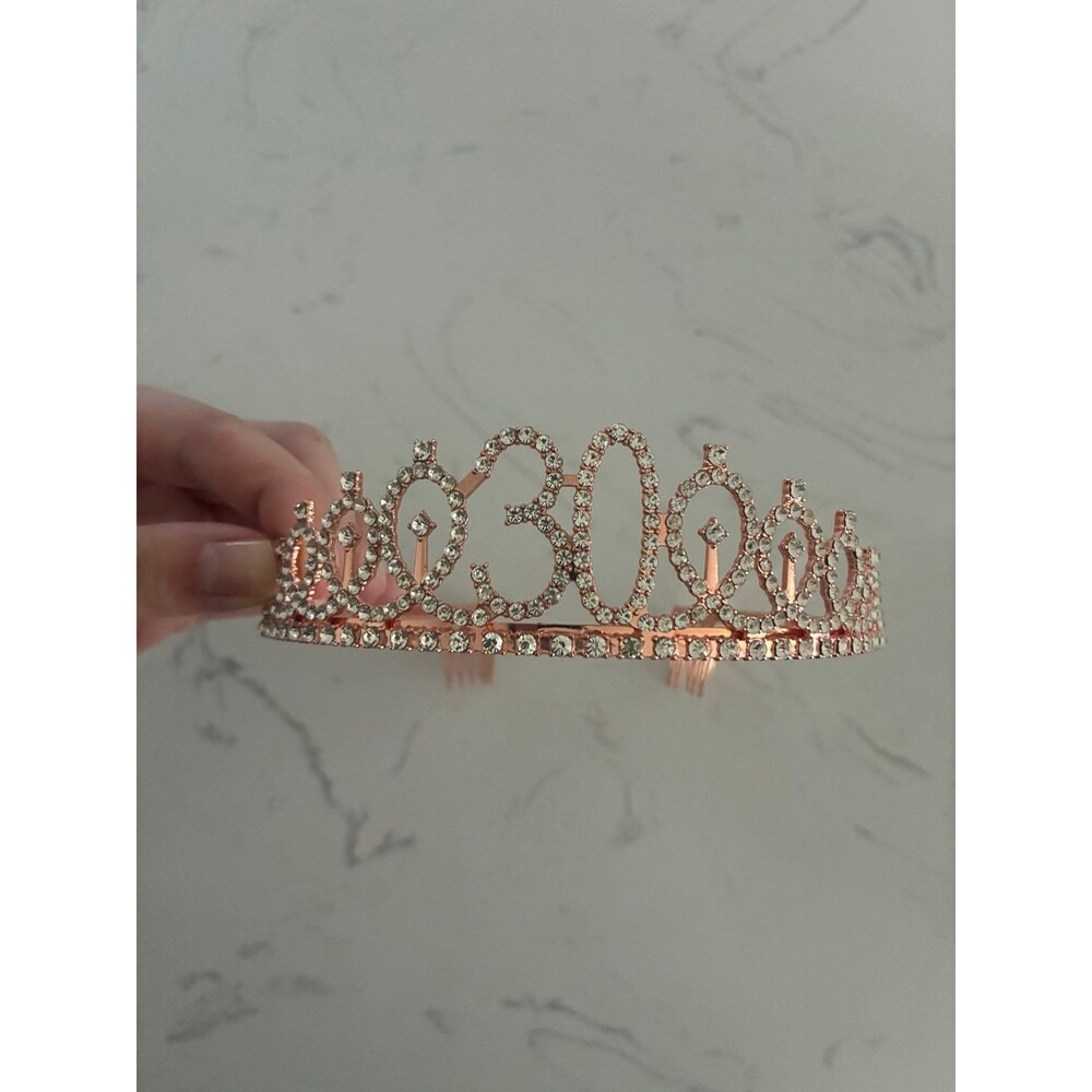 Rose Gold Rhinestone Tiara Headband Princess Crown Hair Accessory EUC